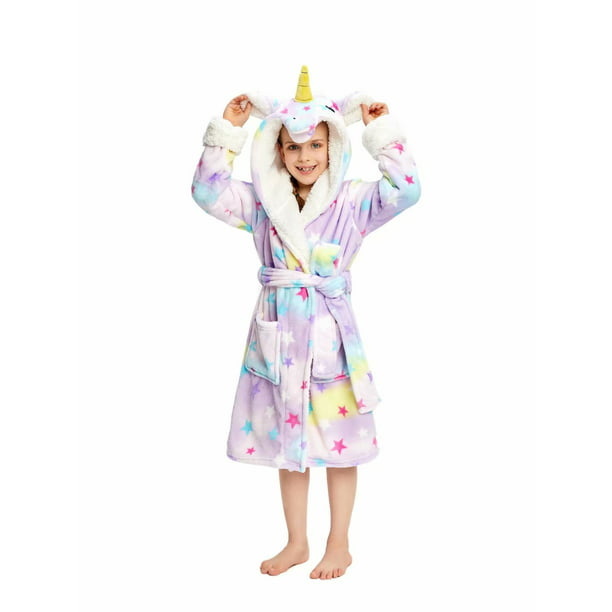 LANTOP Kids Cartoon Bathrobe Comfy Flannel Hooded Unisex Gowns All Seasons 